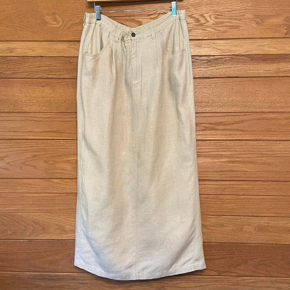 Vintage 90s Eddie Bauer linen tan maxi skirt
